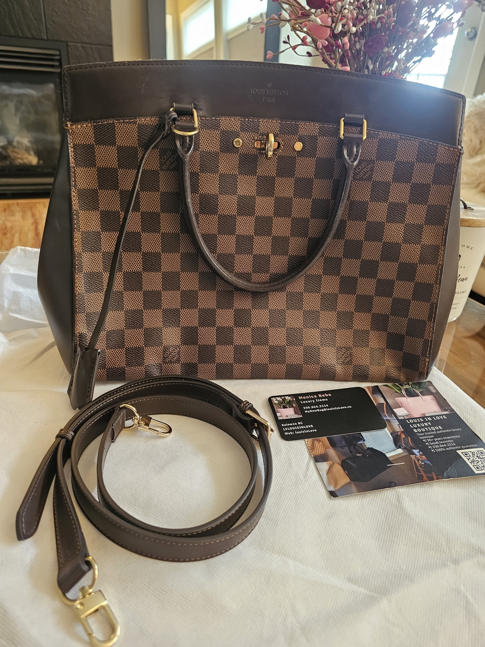 Louis Vuitton Damier Ebene Brown Canvas Tote Bag